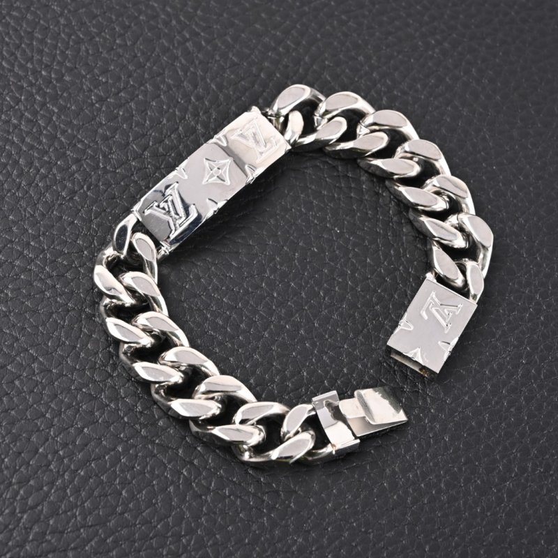 Louis Vuitton Monogram Engraved Silver-Tone Chain Bracelet