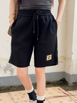 Fendi Black Mesh Panel Shorts with Gold Logo view 2