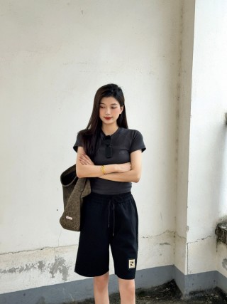 Fendi Black Mesh Panel Shorts with Gold Logo view 3