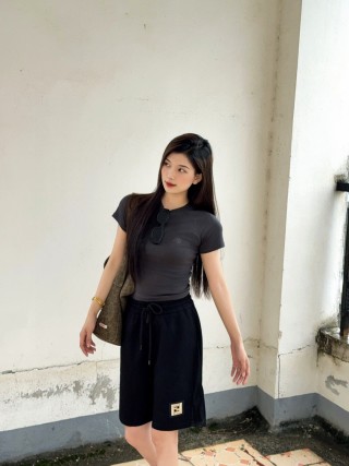 Fendi Black Mesh Panel Shorts with Gold Logo view 5