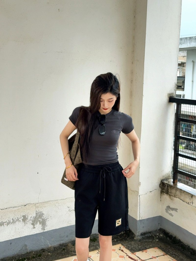 Fendi Black Mesh Panel Shorts with Gold Logo view