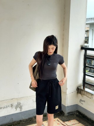 Fendi Black Mesh Panel Shorts with Gold Logo view 9