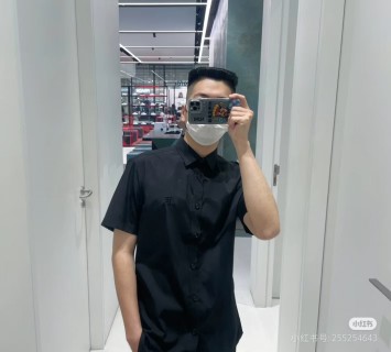 Black Oversized Short Sleeve Button-Up Shirt view 3