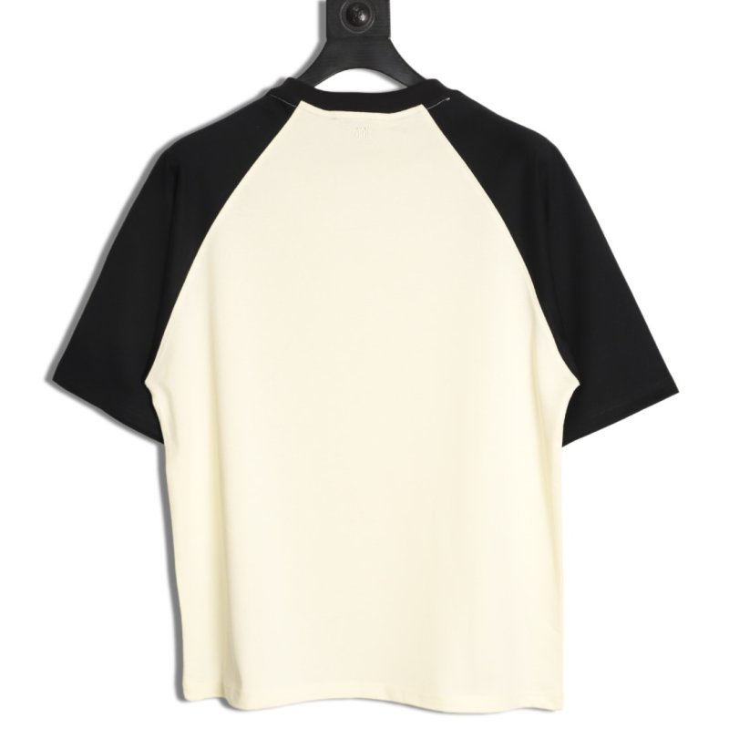 Ami Paris Color-Block Heart Embroidered T-Shirt Cream Black view