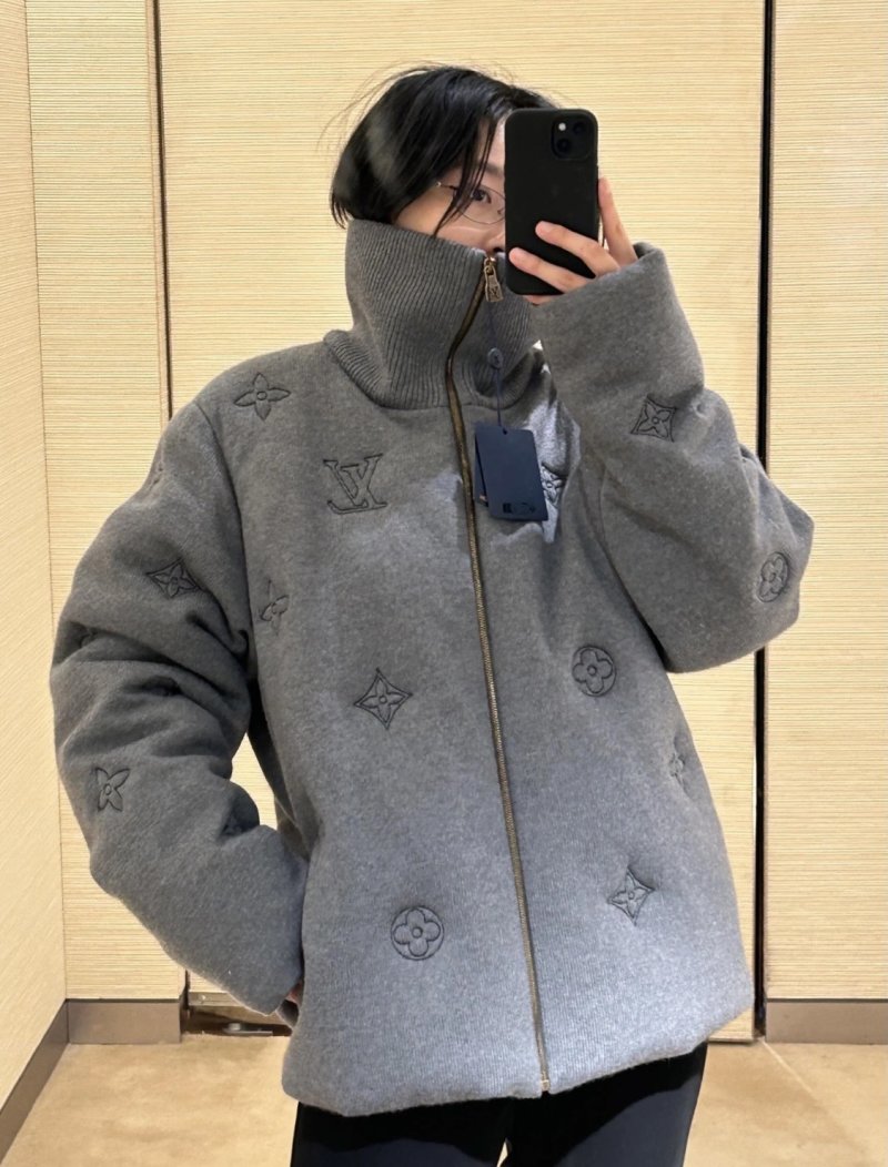 Louis Vuitton Monogram Embroidered Knit Down Jacket Grey view