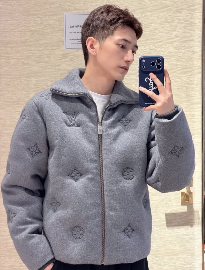 Louis Vuitton Monogram Embroidered Knit Down Jacket Grey view