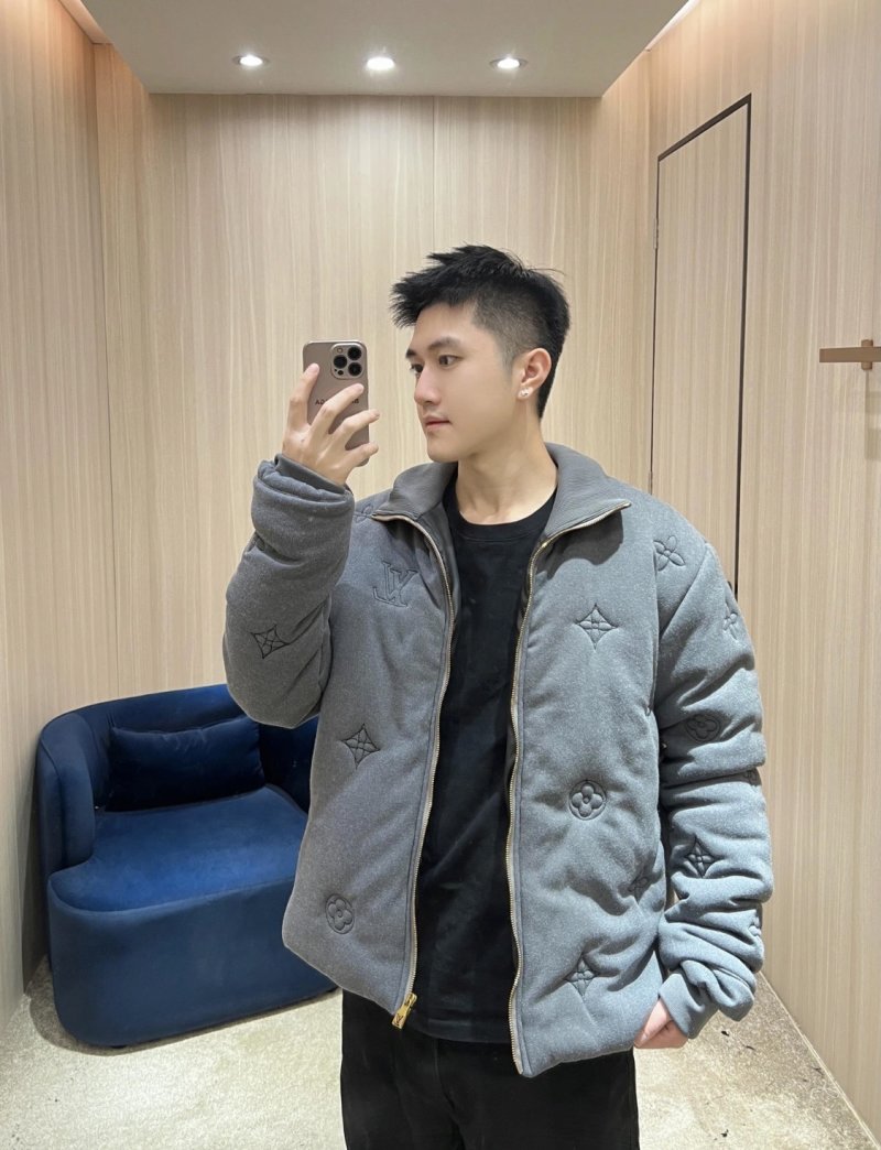 Louis Vuitton Monogram Embroidered Knit Down Jacket Grey view