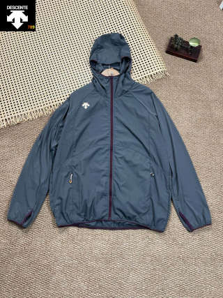 Descente U+ Navy Windbreaker Jacket with Burgundy Trim