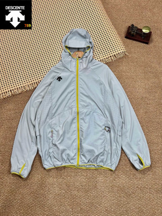 Descente U+ Navy Windbreaker Jacket with Burgundy Trim view 2