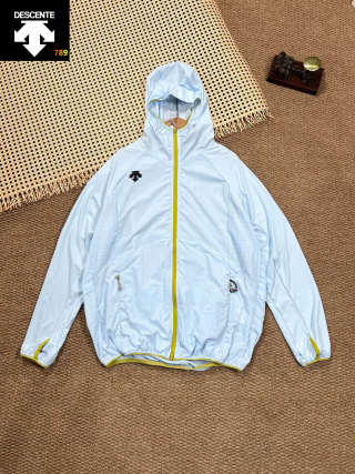 Descente U+ Navy Windbreaker Jacket with Burgundy Trim view 3