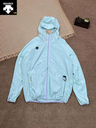Descente U+ Navy Windbreaker Jacket with Burgundy Trim view 4