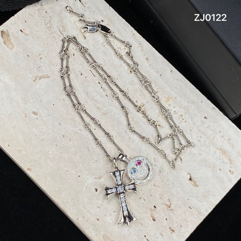 Chrome Hearts Smile Cross Pendant Silver Necklace 55cm view