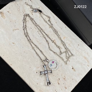 Chrome Hearts Smile Cross Pendant Silver Necklace 55cm view 3