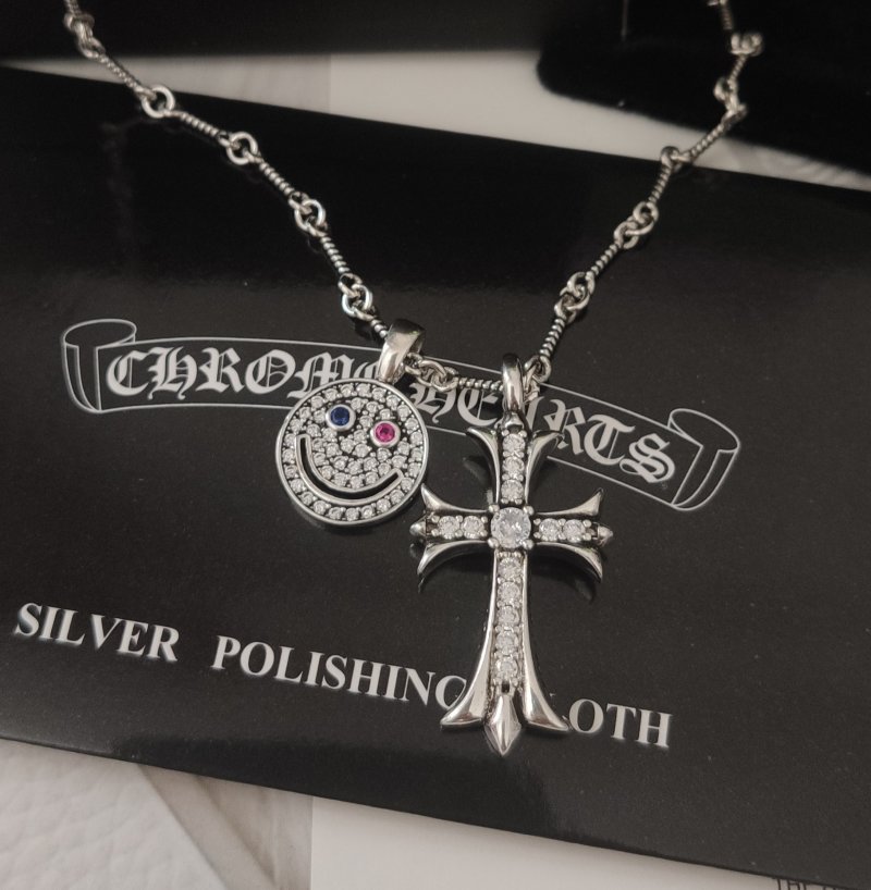 Chrome Hearts Smile Cross Pendant Silver Necklace 55cm view