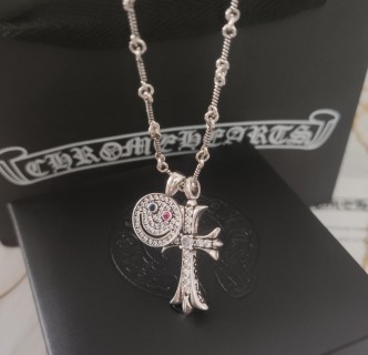Chrome Hearts Smile Cross Pendant Silver Necklace 55cm view 5