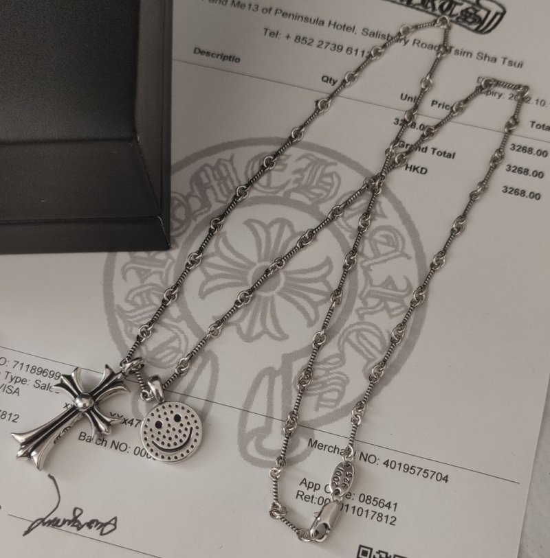 Chrome Hearts Smile Cross Pendant Silver Necklace 55cm view