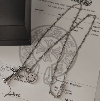 Chrome Hearts Smile Cross Pendant Silver Necklace 55cm view 6