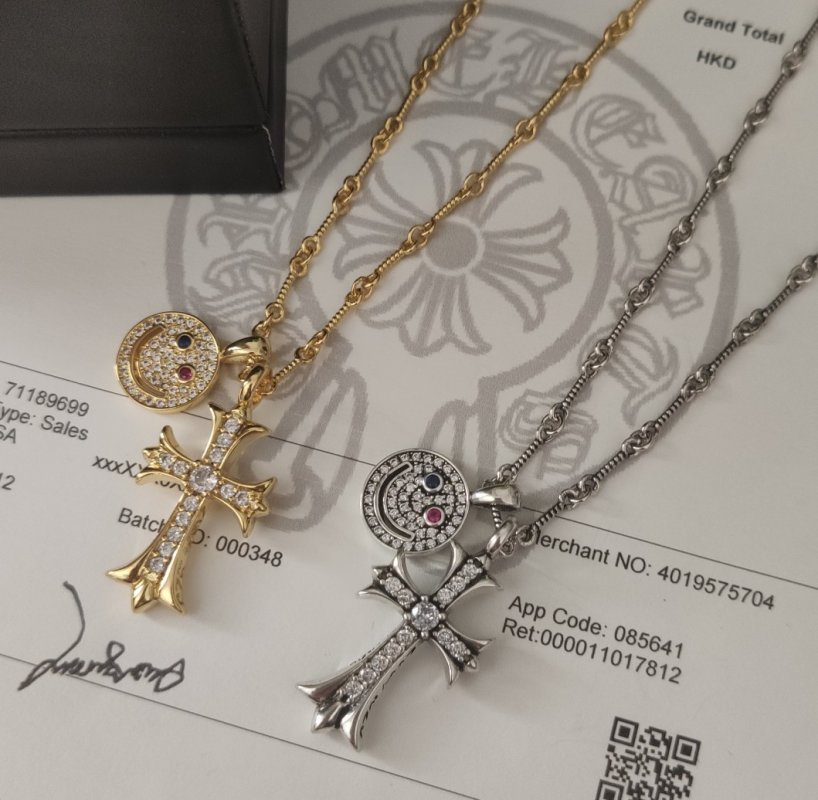 Chrome Hearts Smile Cross Pendant Silver Necklace 55cm view