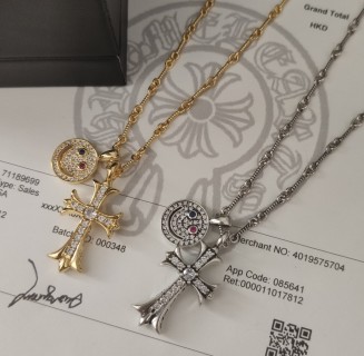 Chrome Hearts Smile Cross Pendant Silver Necklace 55cm view 7