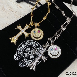Chrome Hearts Smile Cross Pendant Silver Necklace 55cm view 8