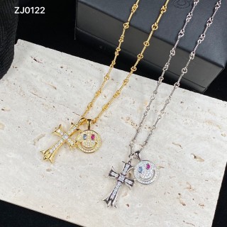 Chrome Hearts Smile Cross Pendant Silver Necklace 55cm view 9