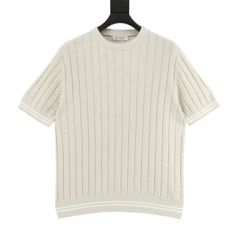Cream Ribbed Knit Short Sleeve T-Shirt view