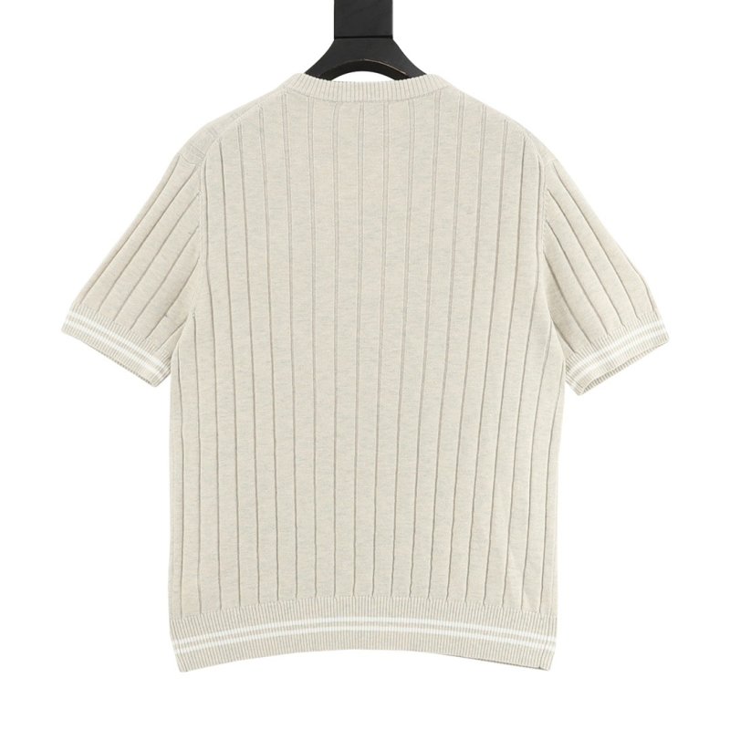Cream Ribbed Knit Short Sleeve T-Shirt view