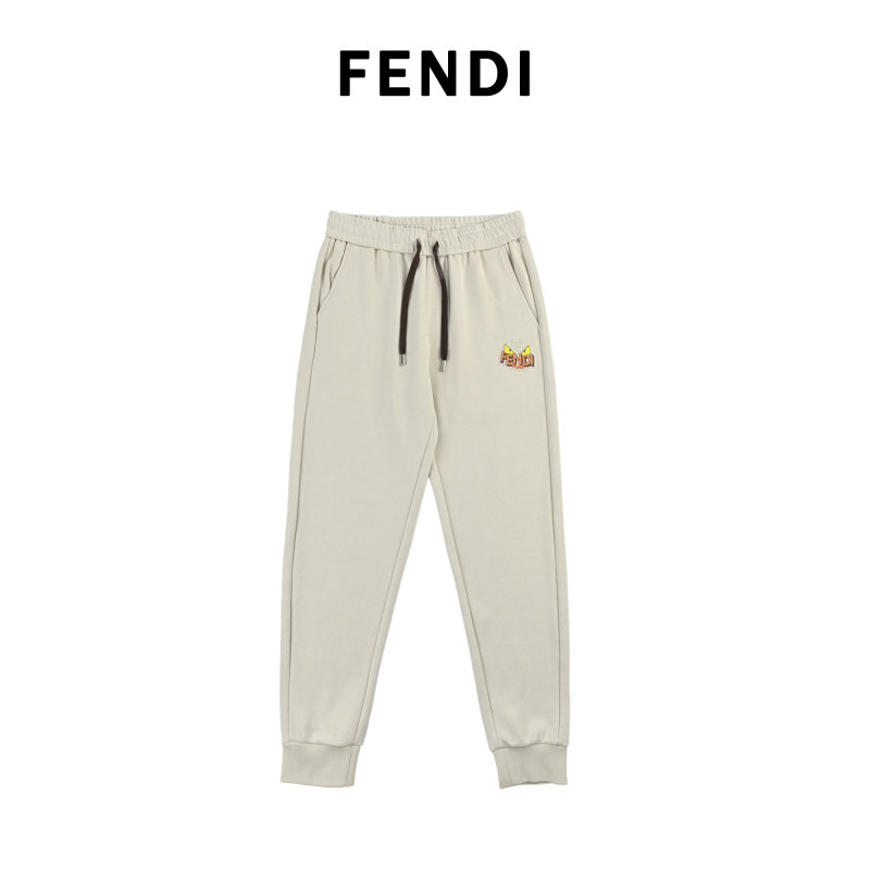 Fendi Cream Joggers with Logo Print view