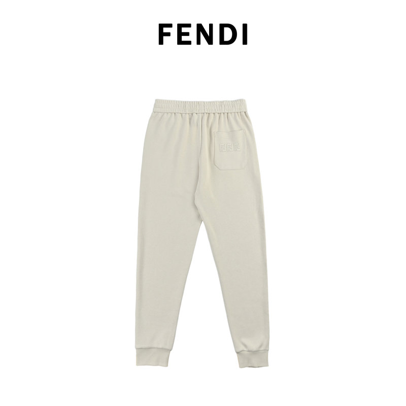 Fendi Cream Joggers with Logo Print view