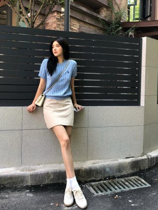 Light Blue Ribbed Short Sleeve T-Shirt view 5
