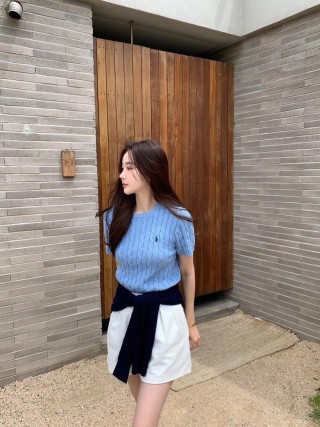 Light Blue Ribbed Short Sleeve T-Shirt view 7