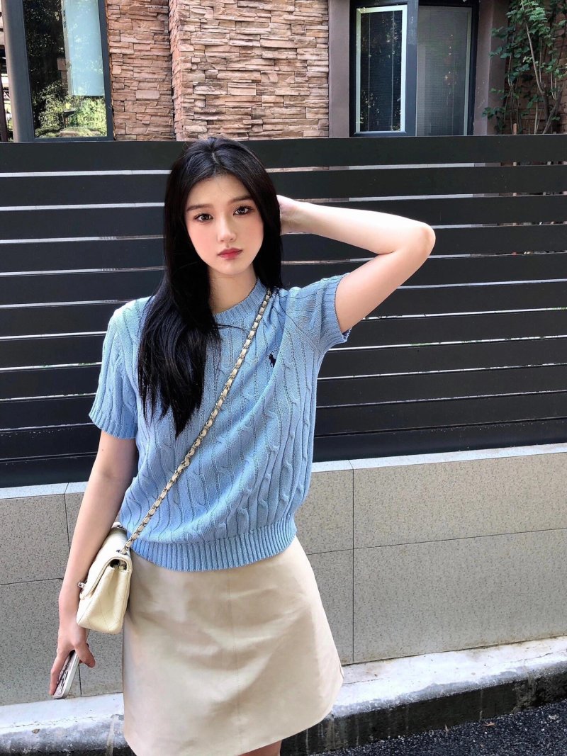 Light Blue Ribbed Short Sleeve T-Shirt view