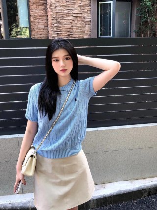 Light Blue Ribbed Short Sleeve T-Shirt view 8