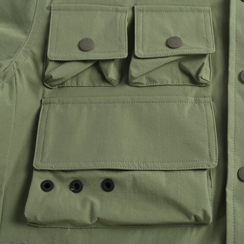 Sage Green Utility Shirt Jacket with Multi-Pocket Design view