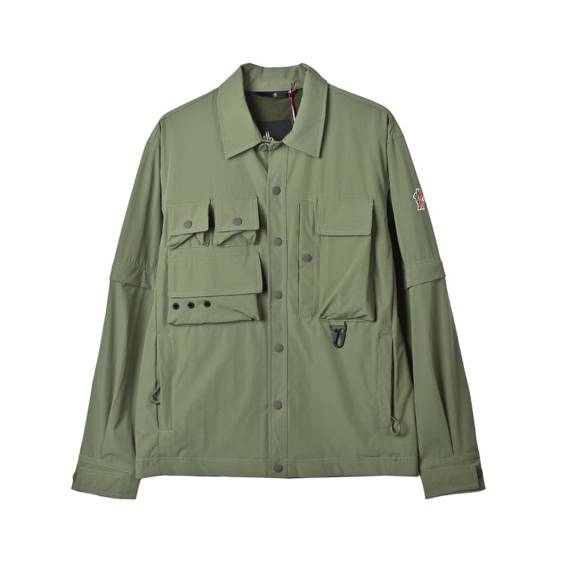 Sage Green Utility Shirt Jacket with Multi-Pocket Design view