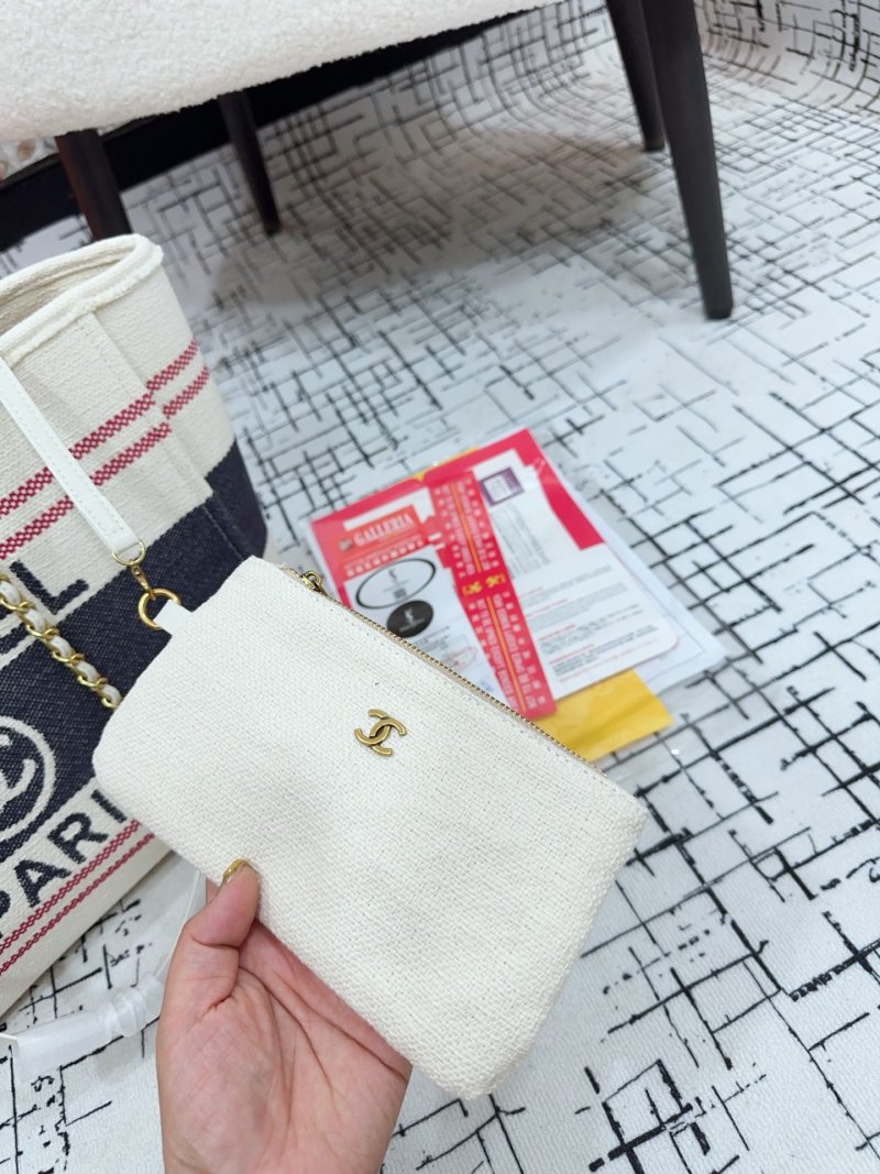 Chanel Denim Canvas Beach Tote Bag Cream Navy Red view