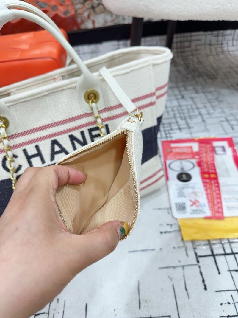 Chanel Denim Canvas Beach Tote Bag Cream Navy Red view