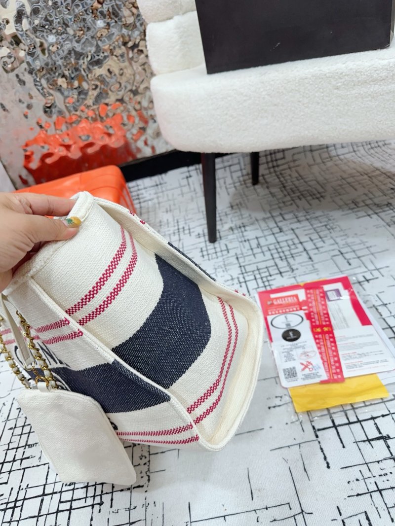 Chanel Denim Canvas Beach Tote Bag Cream Navy Red view