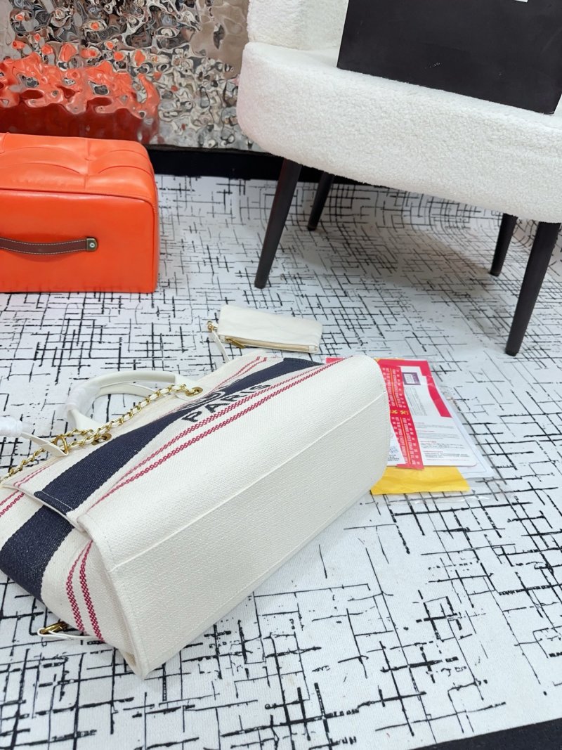 Chanel Denim Canvas Beach Tote Bag Cream Navy Red view