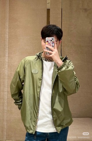 Burberry Sage Green Hooded Windbreaker Jacket view 3