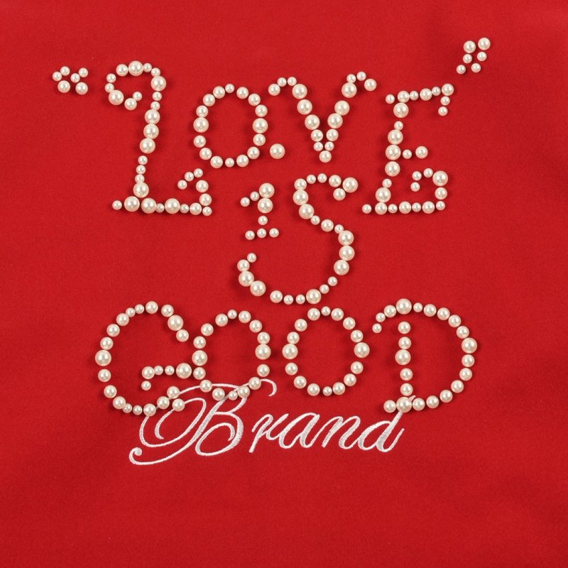 Red & Cream Varsity Bomber Jacket with Rhinestone Logo view