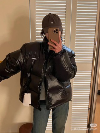 Black Puffer Down Jacket with Logo