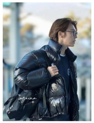 Black Puffer Down Jacket with Logo view 3