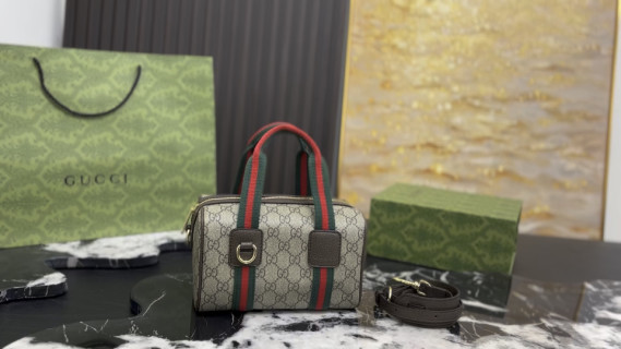 Gucci GG Canvas Barrel Bag Red Green Stripe
