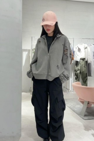 Essentials Grey Distressed Logo Hoodie view 3