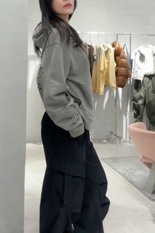 Essentials Grey Distressed Logo Hoodie view 6