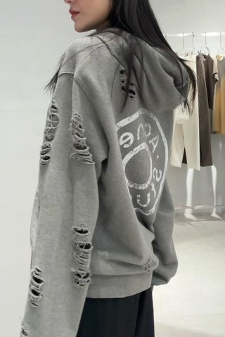 Essentials Grey Distressed Logo Hoodie view 7