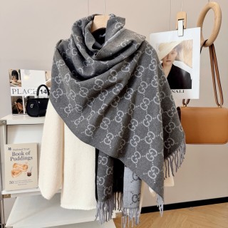 Gucci GG Jacquard Wool Scarf Grey & Ginger