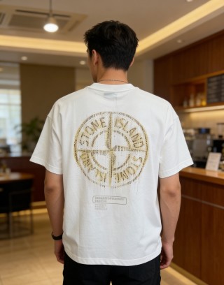 Stone Island White Logo T-Shirt view 3