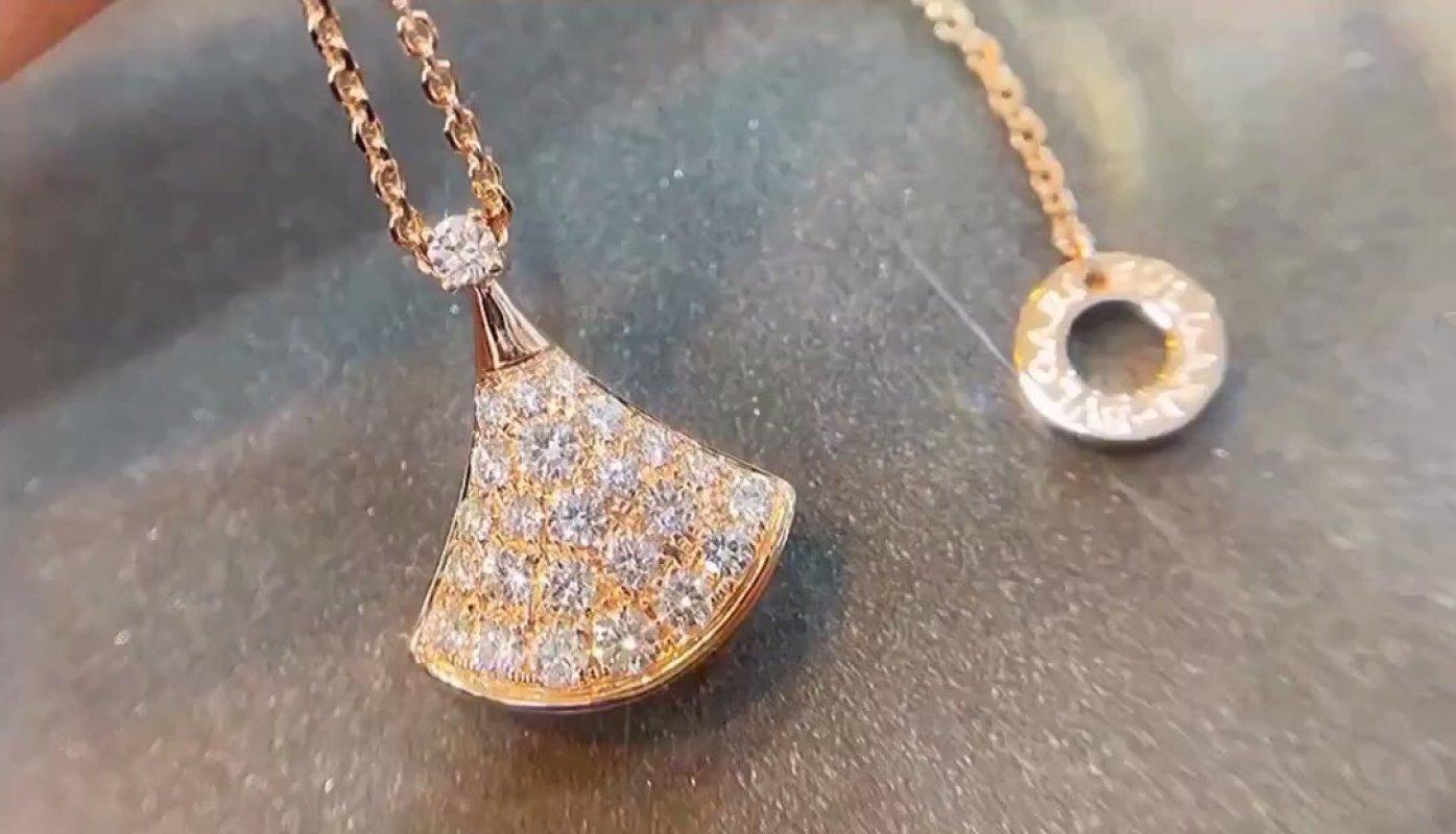 Gold Fan-Shaped Pavé Crystal Pendant Necklace
